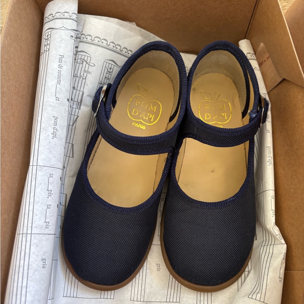 Pom D'Api girl navy Blue Dress Shoes with Strap 26